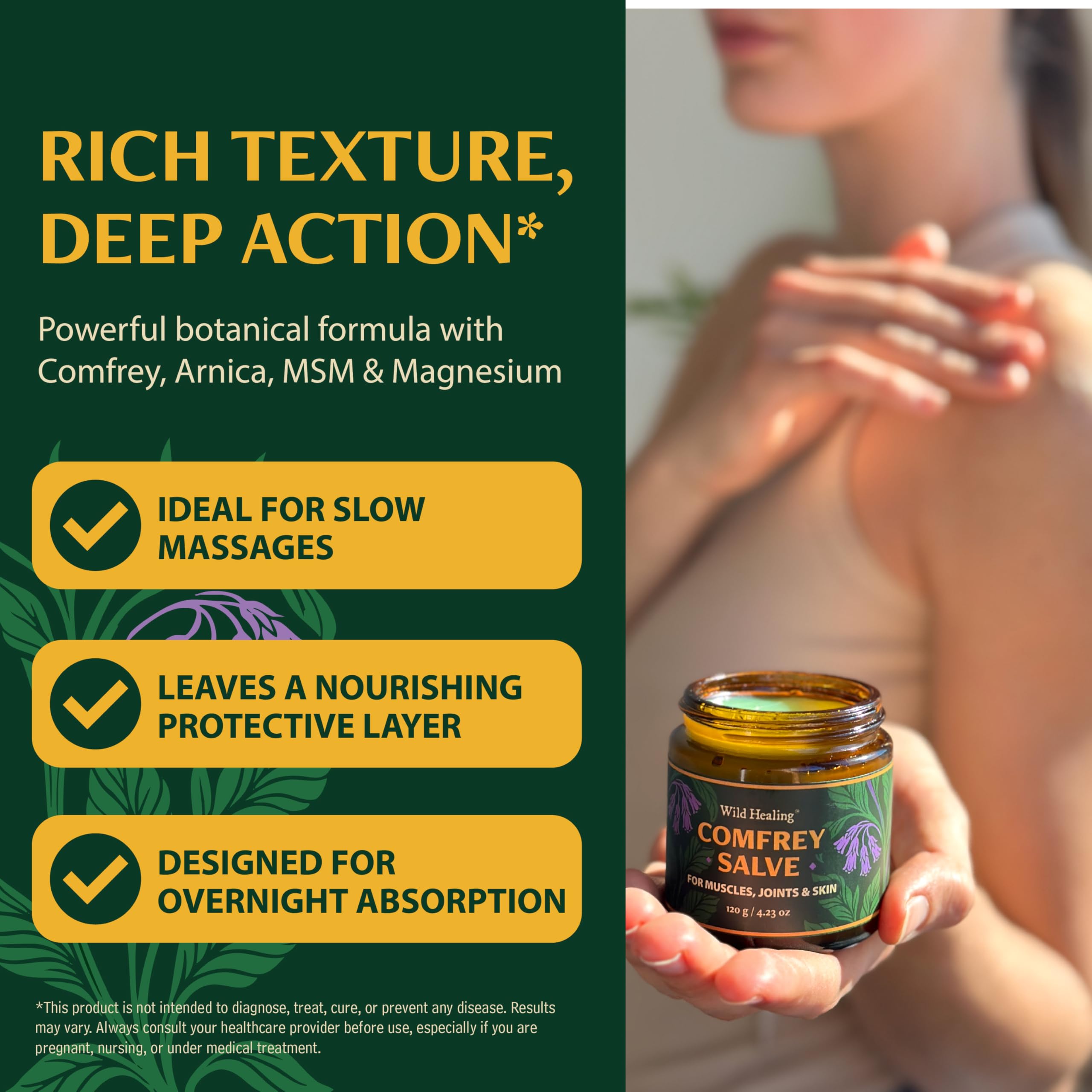Wild Healing Consuelda bálsamo: árnica para apoyo localizado.