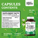 Wild & Organic Bacopa frasco abierto con cápsulas aptas para veganos.