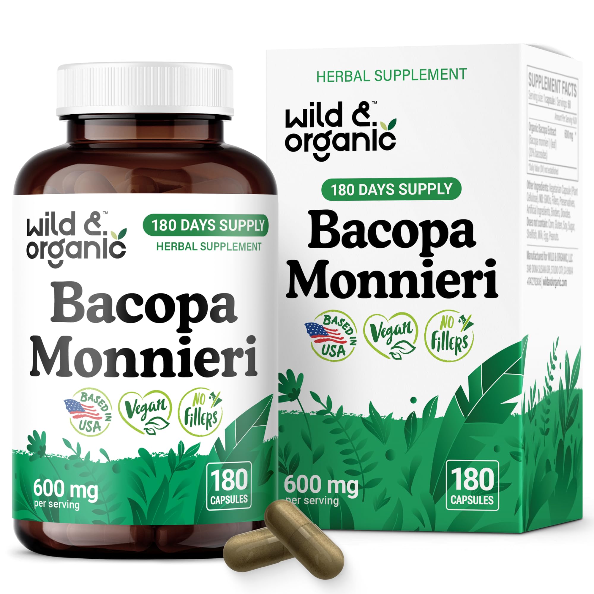 Wild & Organic Bacopa Monnieri en botella para uso diario
