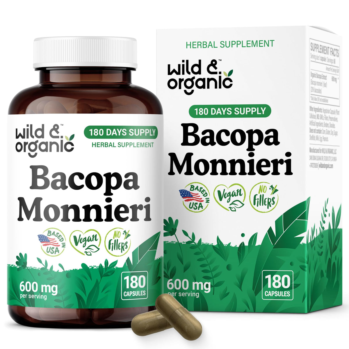Wild & Organic Bacopa Monnieri en botella para uso diario