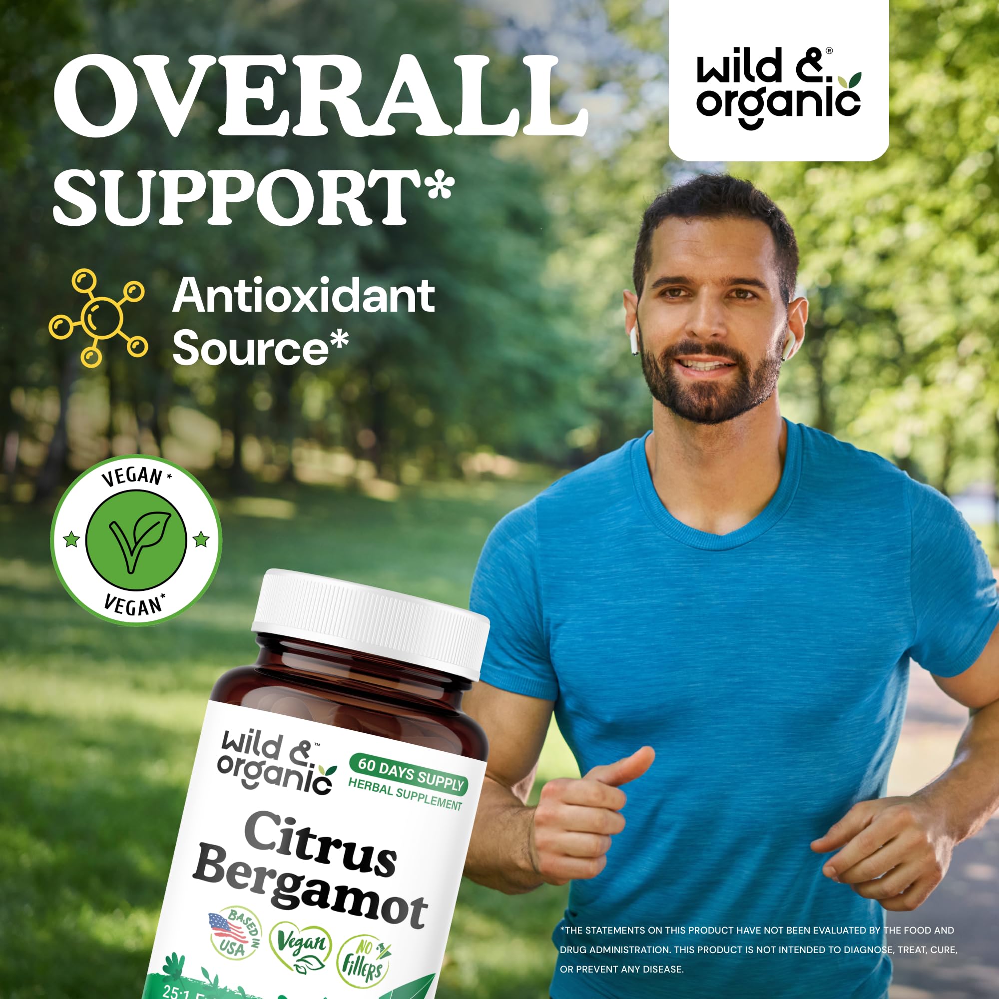 Wild & Organic bergamota cápsulas etiqueta clara y vegana