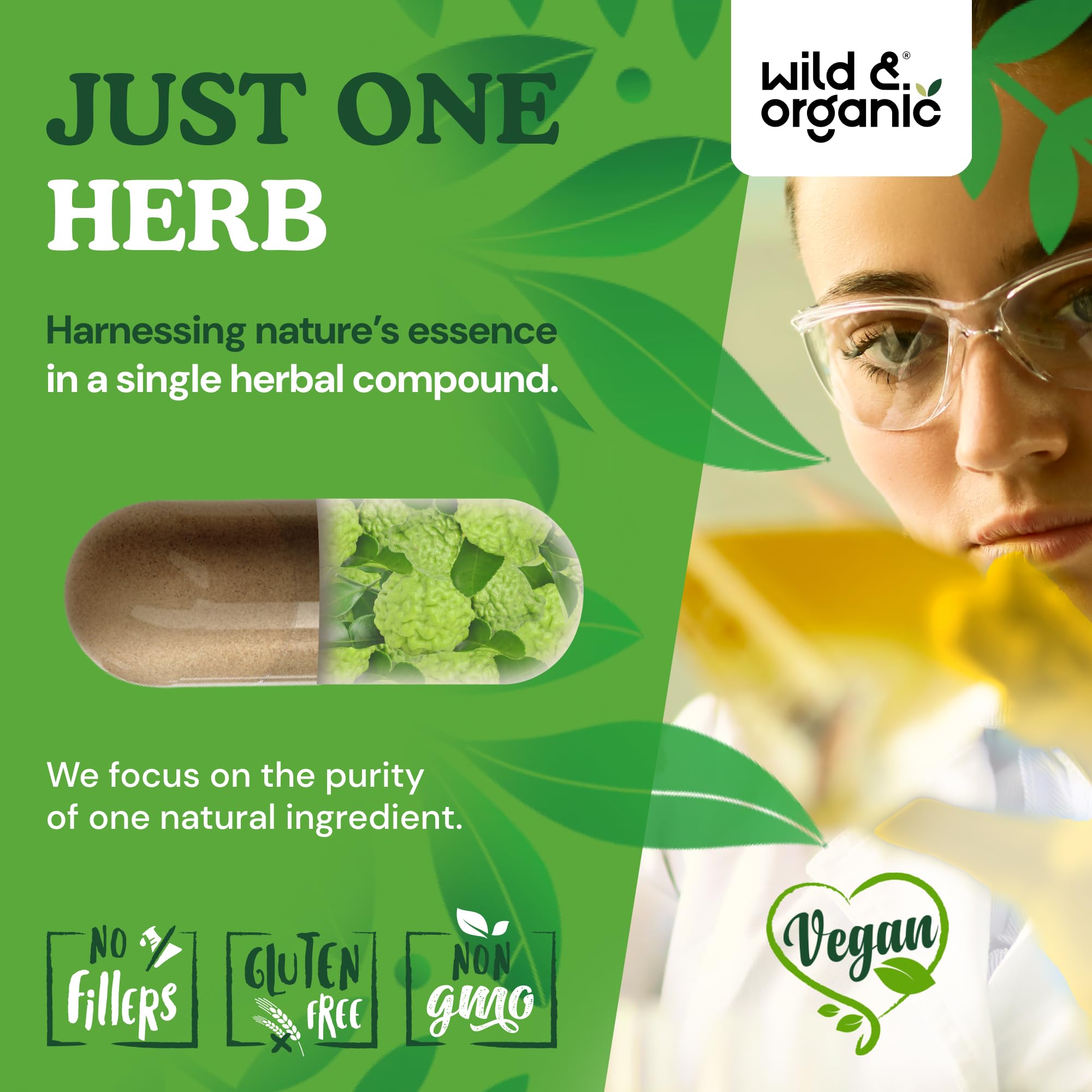 Wild & Organic bergamota cápsulas para consumo diario con agua