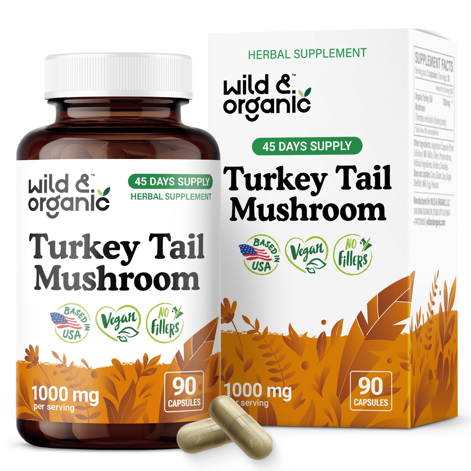 Wild & Organic cápsulas hongo cola-pavo en bote para uso diario