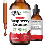 Wild & Organic cetonas de frambuesa, botella con gotero para apoyar el bienestar diario.