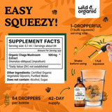 Etiqueta del producto Wild & Organic Chaga mostrando marca y beneficios.