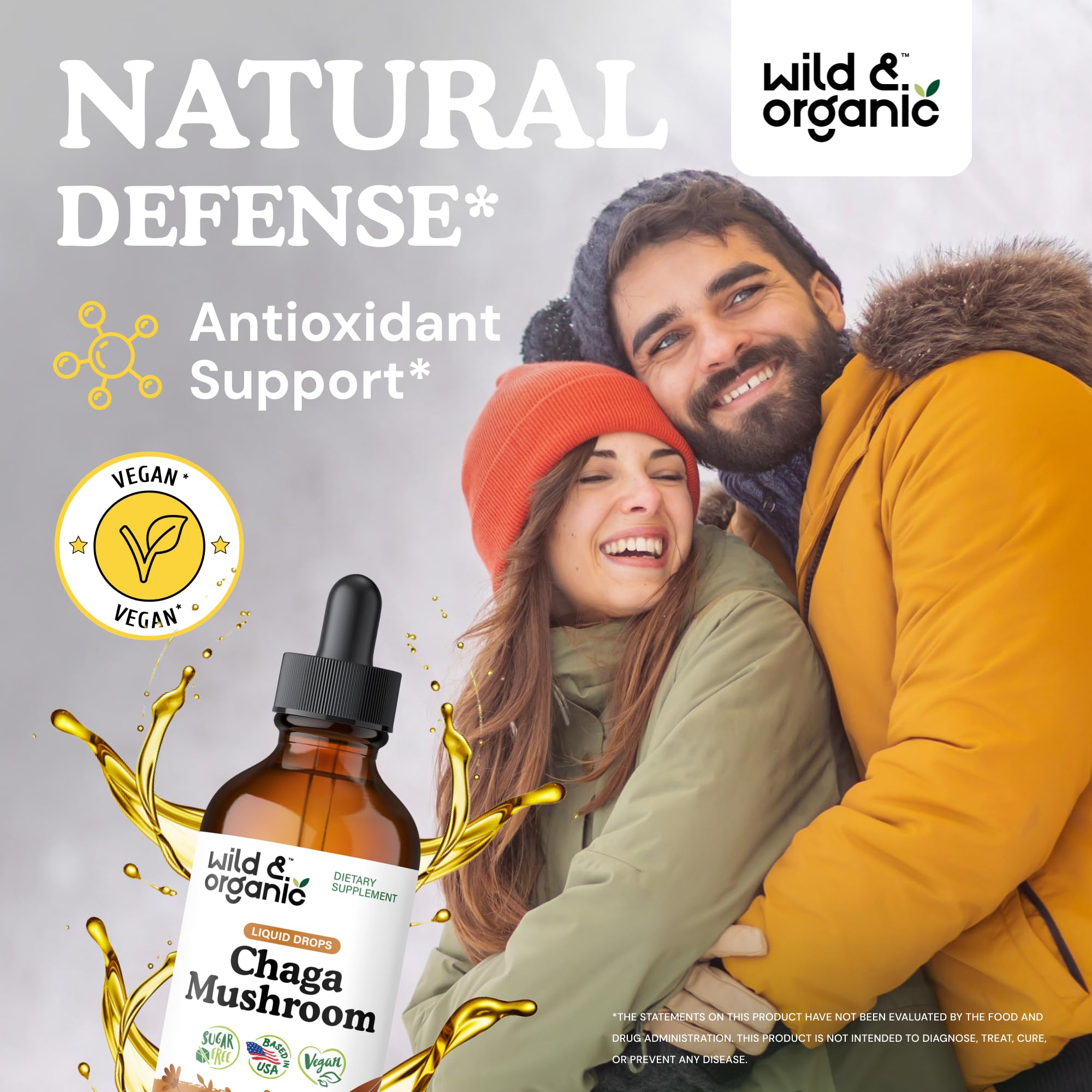 Dosis diaria de chaga Wild & Organic en gota para uso sencillo.