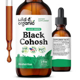 Wild & Organic cohosh tintura 540 mg en botella, apoyo suave para cambios hormonales.