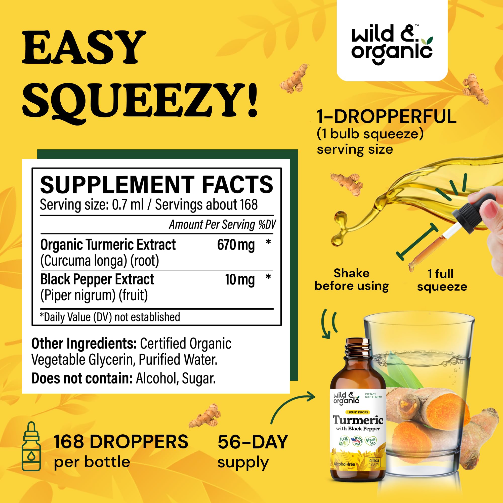 Wild & Organic Curcuma extracto con pimienta negra: mejora sabor y absorción.