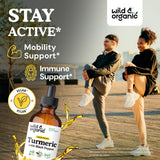 Wild & Organic Curcuma gotas dosis: mezcla fácil en té o agua.