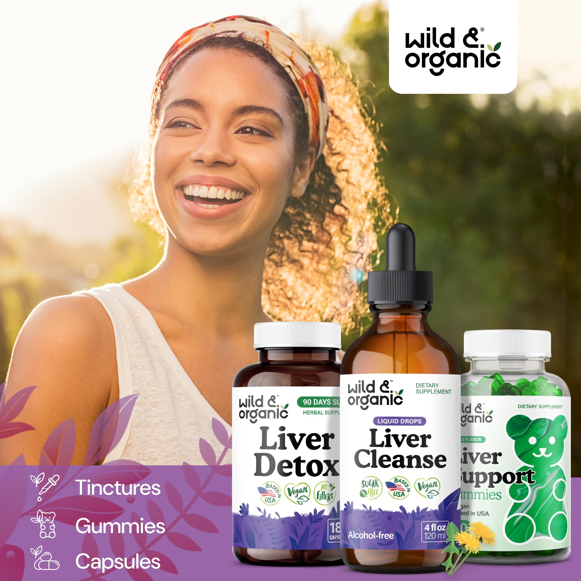 Wild & Organic cúrcuma raíz, extracto natural para apoyo hepático.