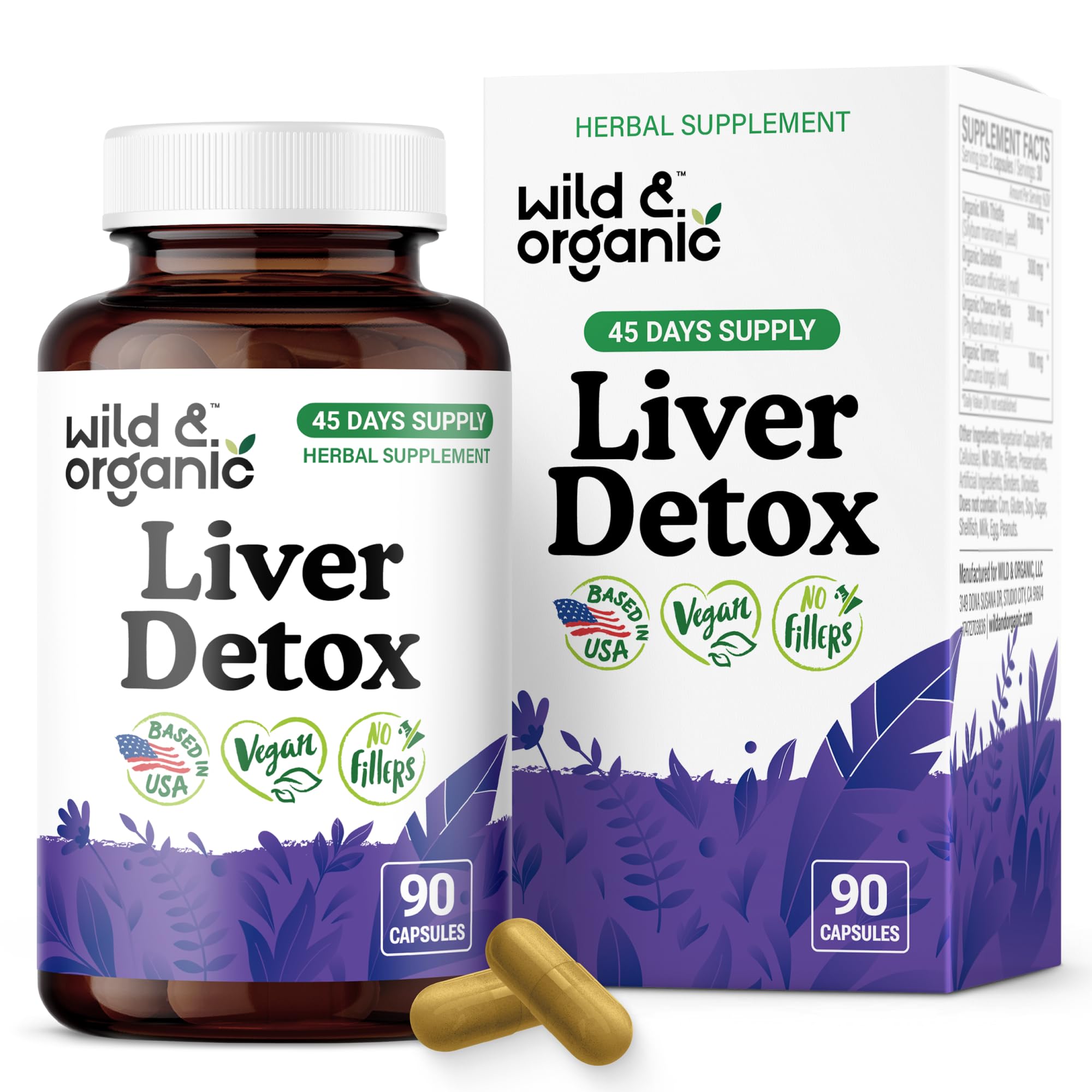 Wild & Organic desintoxicación hepática, frasco visto de frente para uso diario