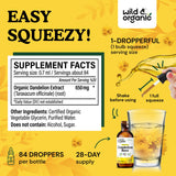Etiqueta del bote Wild & Organic Diente de León con recomendaciones.