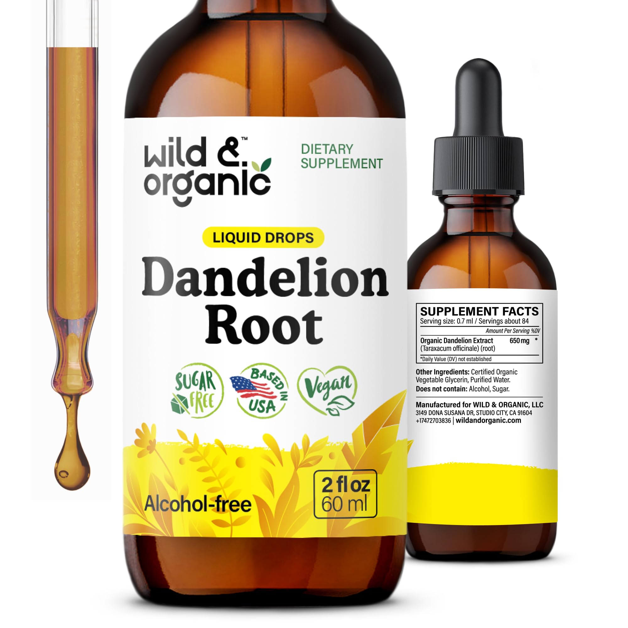 Wild & Organic Diente de León en bote: raíz visible para posible apoyo hepático.