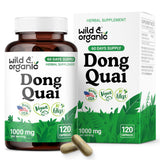Botella de Wild & Organic Dong Quai 1000 mg para uso diario femenino.