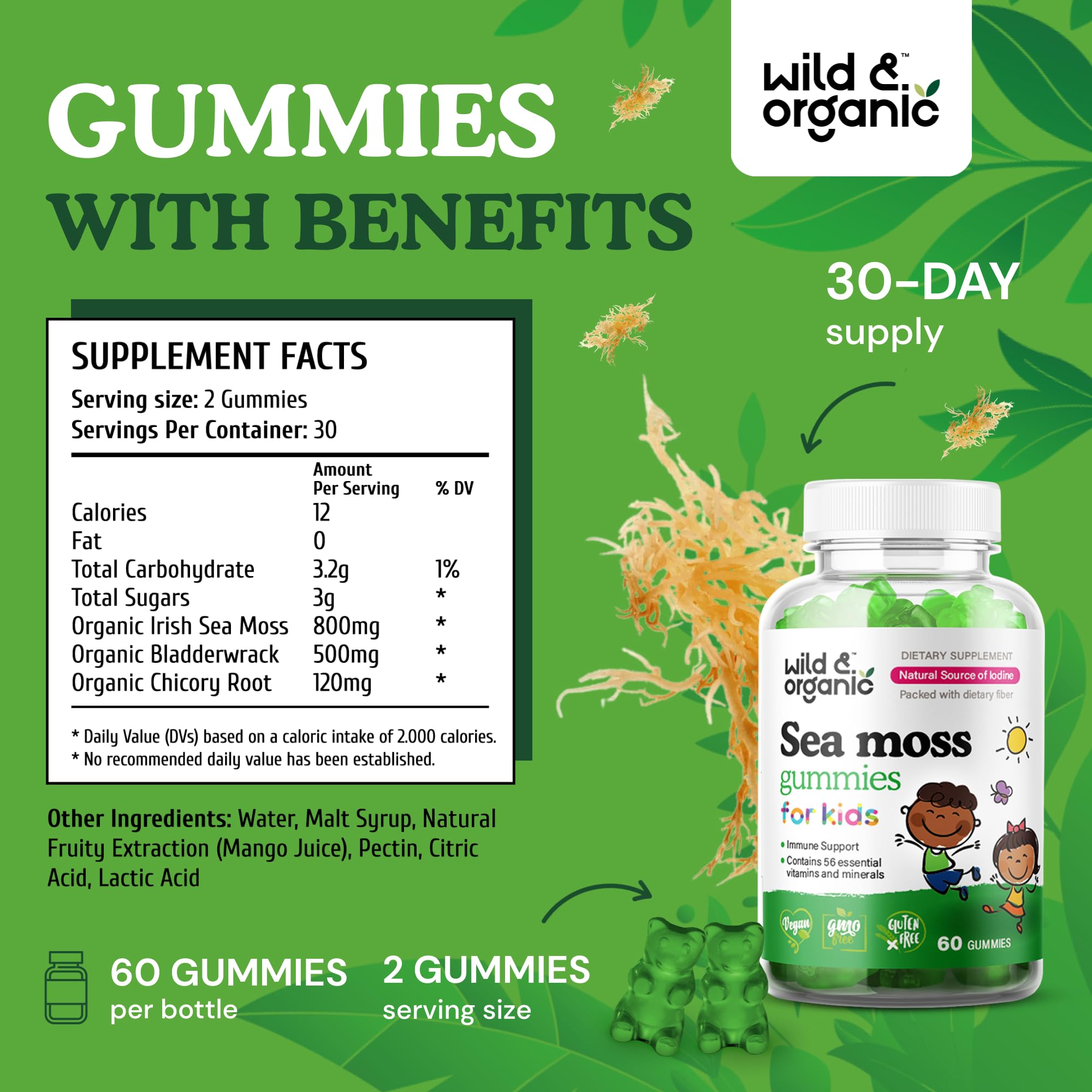 Envase de 60 gomitas Wild & Organic para un mes de uso.