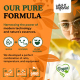 Envase de vidrio oscuro para Wild & Organic tintura, almacenamiento seguro.