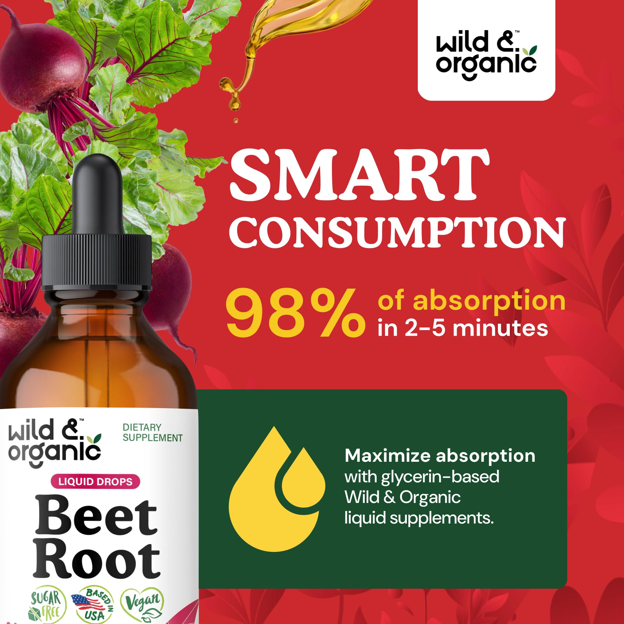 Wild & Organic etiqueta remolacha roja destaca fórmula vegana