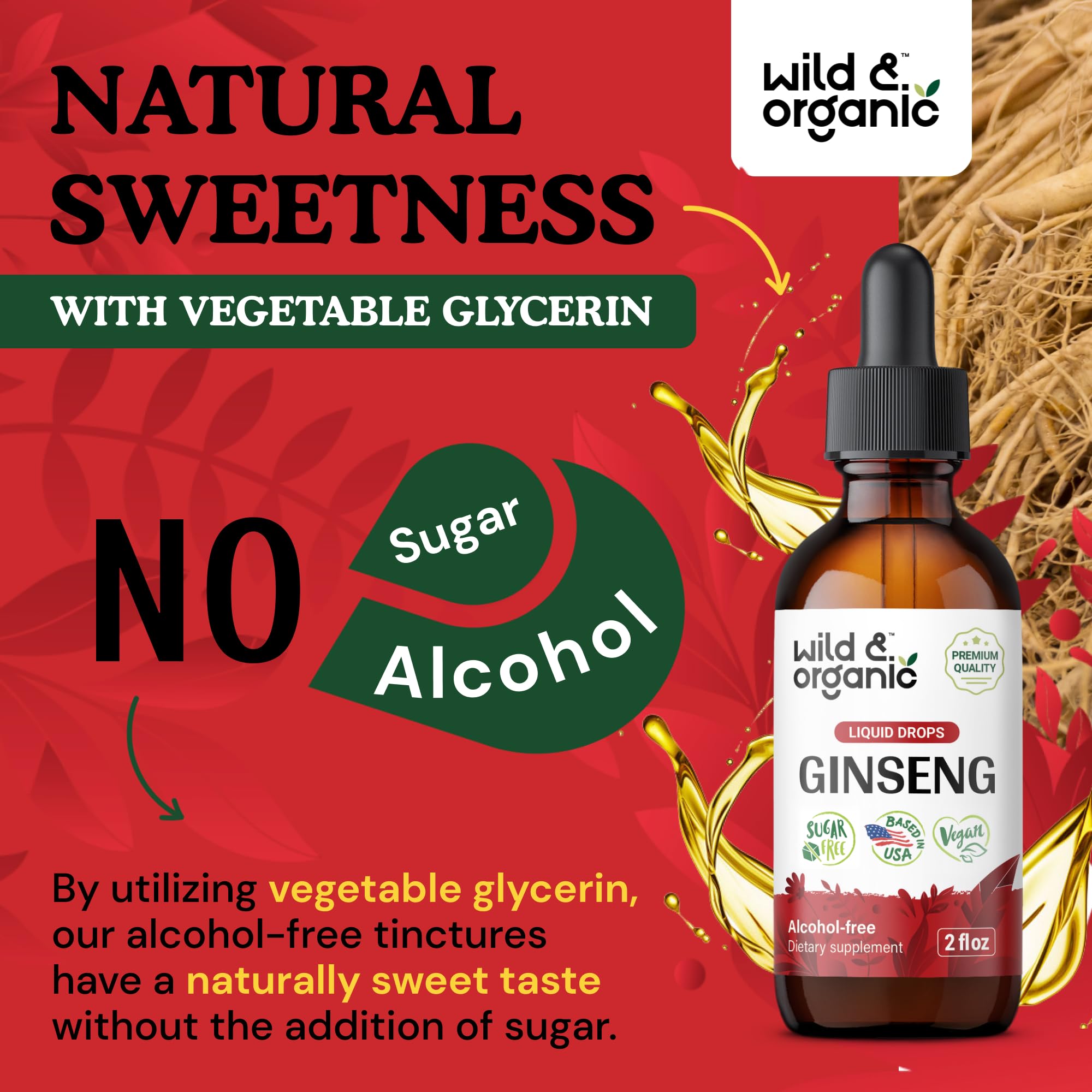 Wild & Organic ginseng rojo coreano, frasco opaco de tintura
