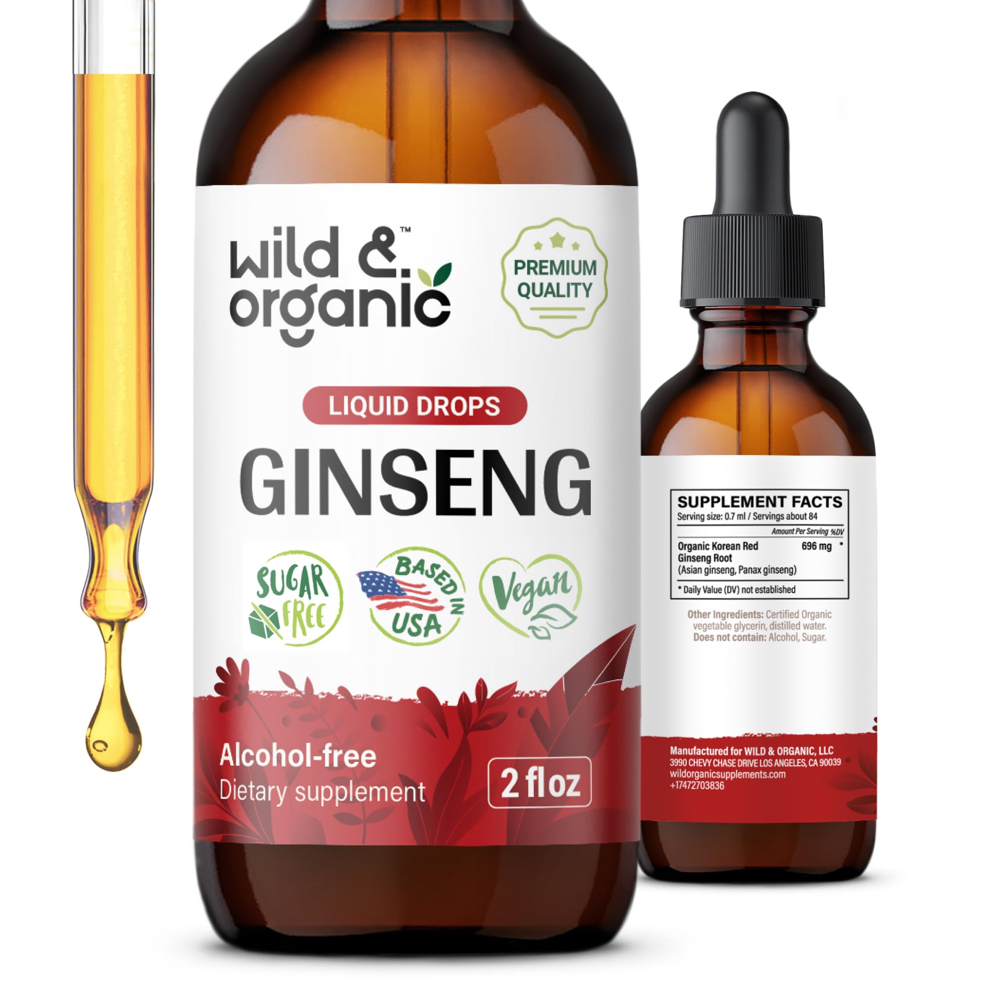 Wild & Organic ginseng rojo coreano, botella de gotas para apoyo inmunológico potencial