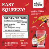 Wild & Organic ginseng rojo coreano, etiqueta con ingredientes veganos