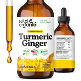 Wild & Organic frasco de gotas curcuma-jengibre para uso diario cómodo.