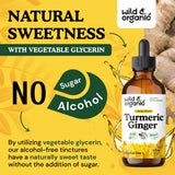 Wild & Organic ingredientes visibles cúrcuma y jengibre para bienestar natural.