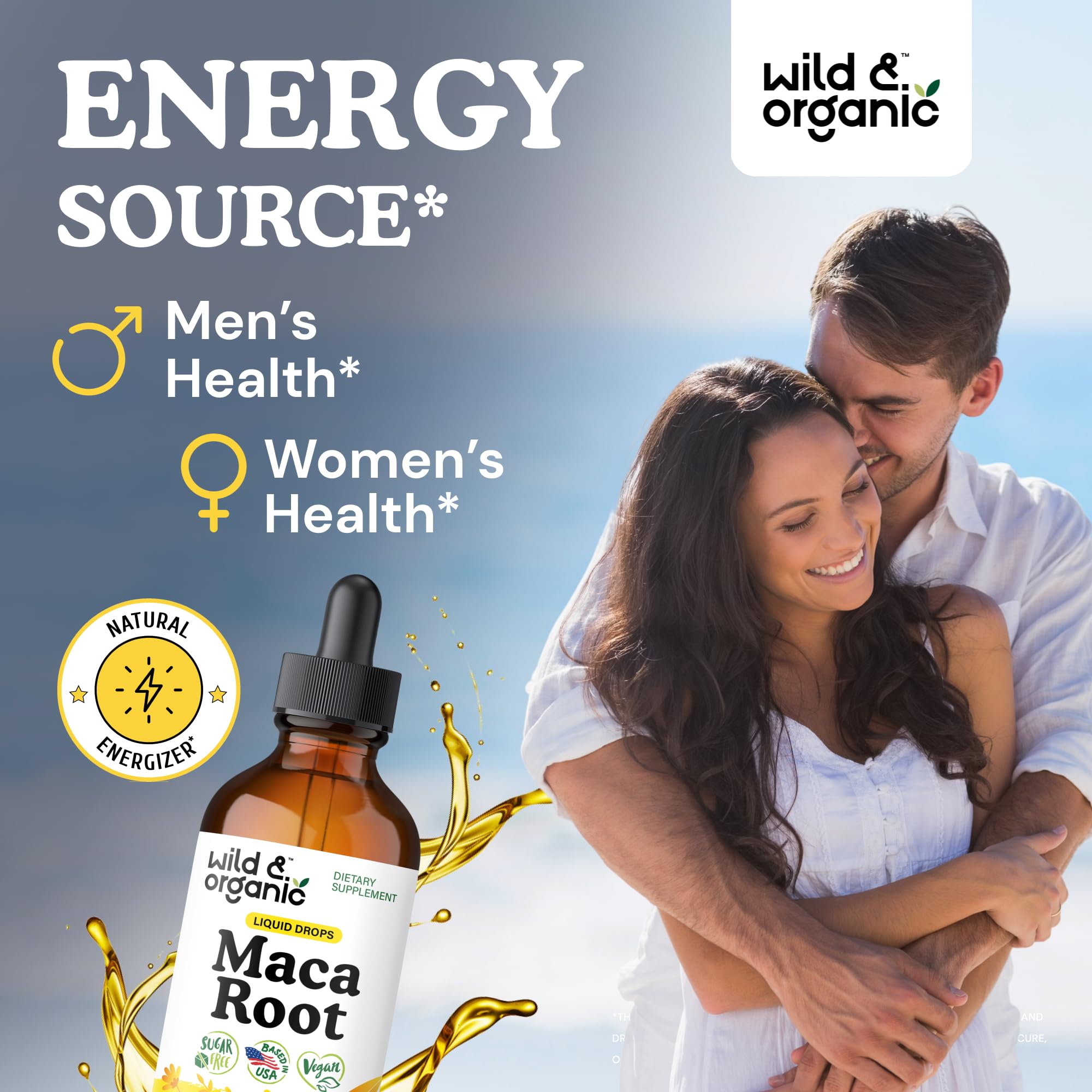 Gotas Wild Organic Maca sin alcohol, base de glicerina para digestión suave