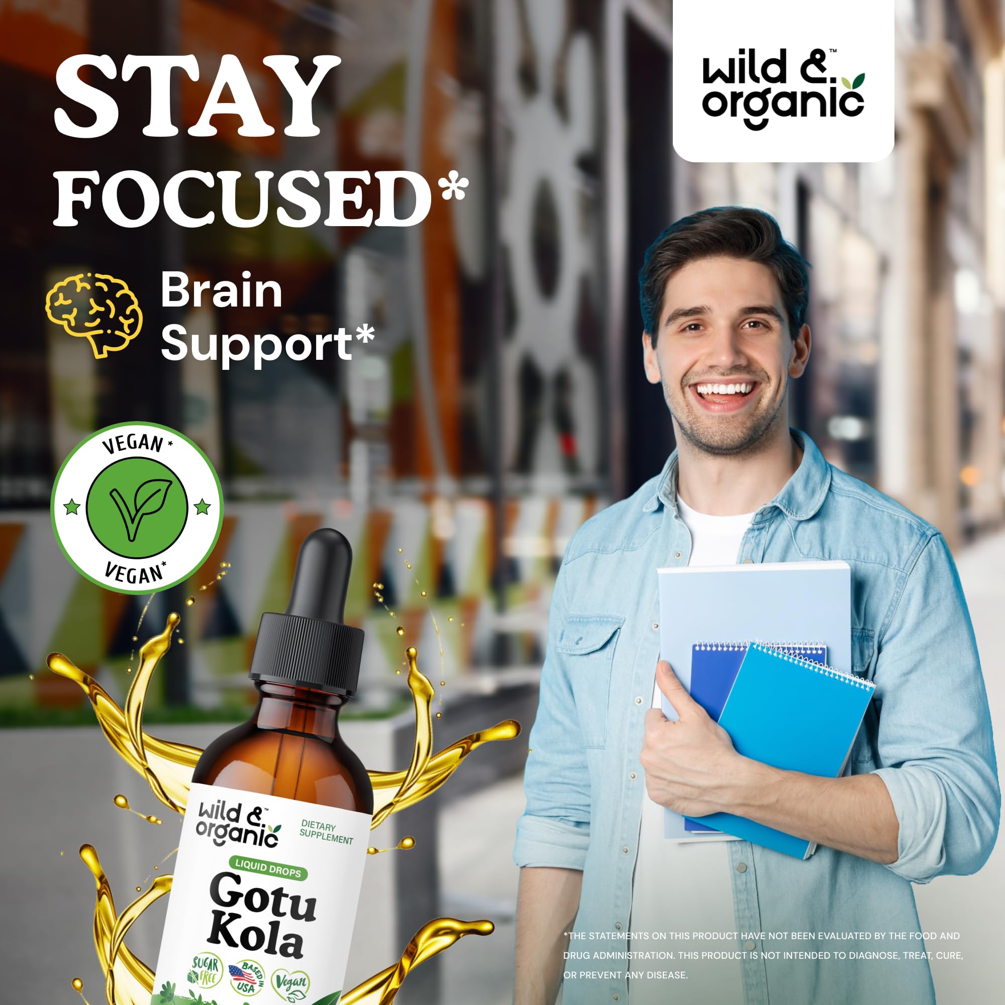 Cuentagotas de Wild & Organic Gotu Kola para dosis fácil.