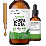 Tintura Wild & Organic Gotu Kola en botella, posible apoyo a la concentración.
