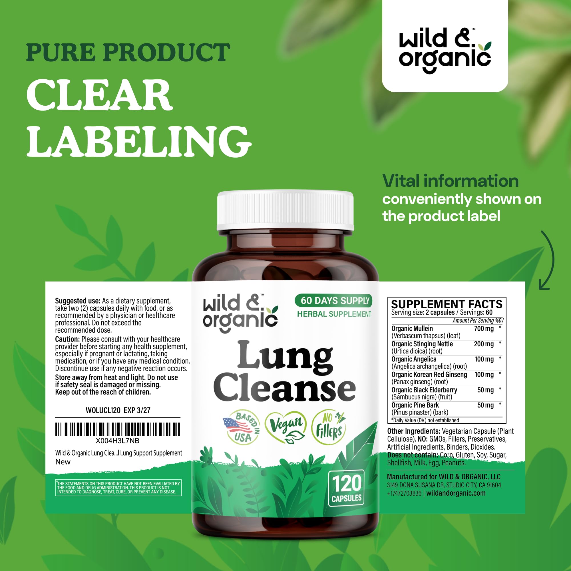 Wild & Organic Lung Cleanse angélica para mezcla equilibrada