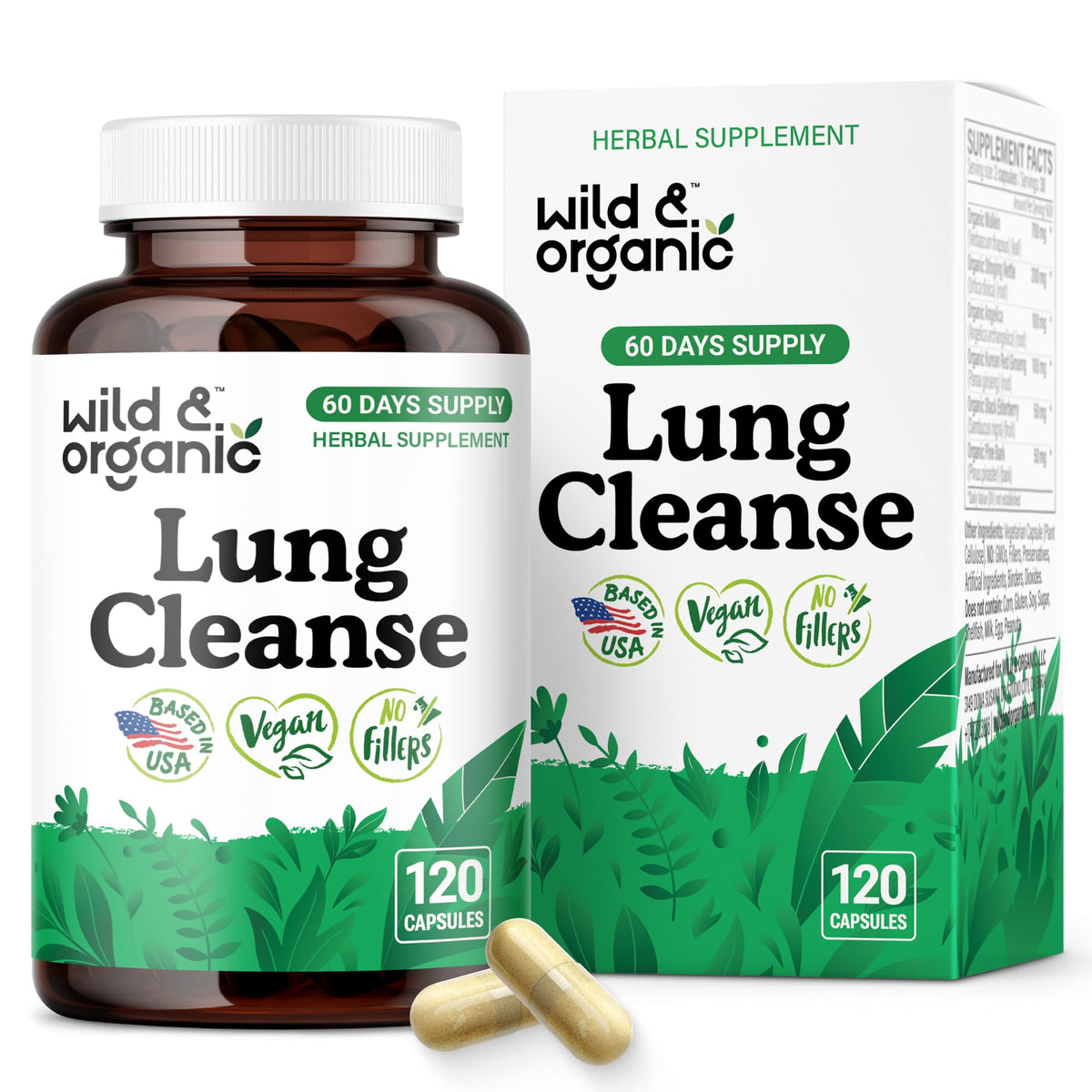 Wild & Organic Lung Cleanse envase con cápsulas para soporte respiratorio diario