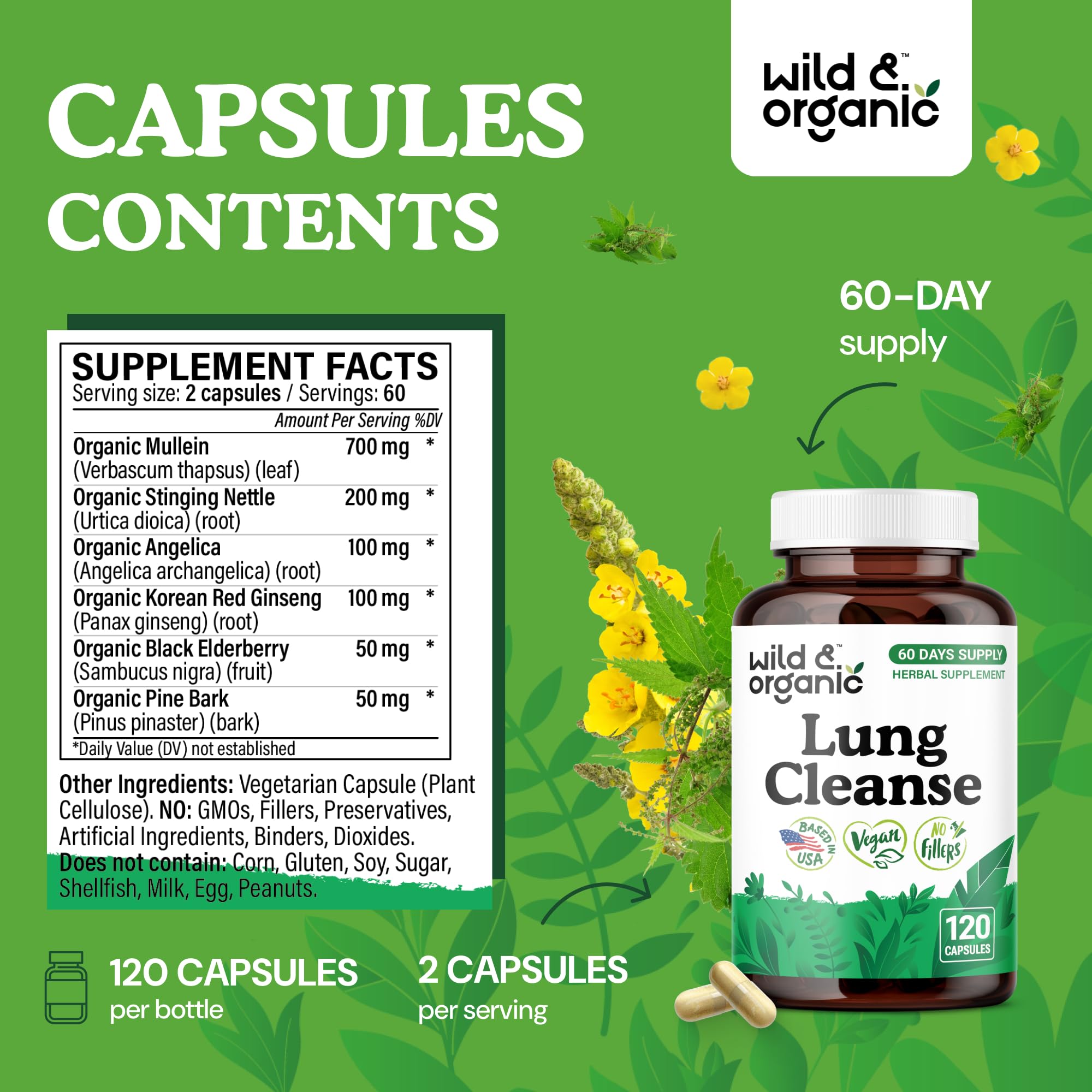 Wild & Organic Lung Cleanse ingredientes vegetales y veganos para cuidado natural
