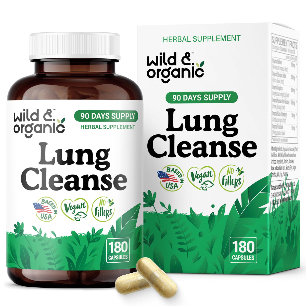 Wild & Organic Lung Cleanse Capsules en frasco para uso diario