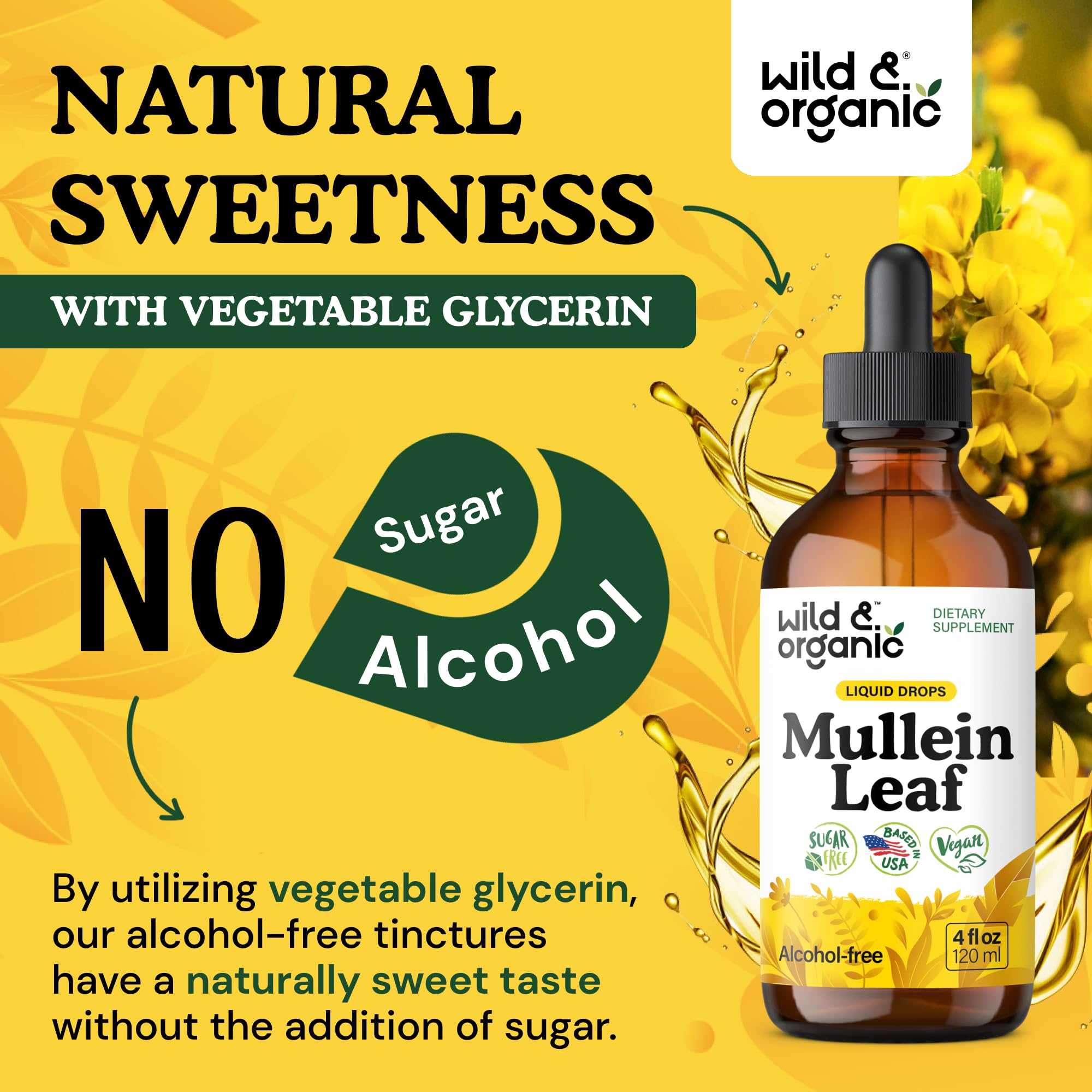 Gotas Wild & Organic Mullein, botella de 118 ml con 168 porciones.