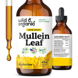 Gotas Wild & Organic Mullein para pulmones, botella lista para uso diario.