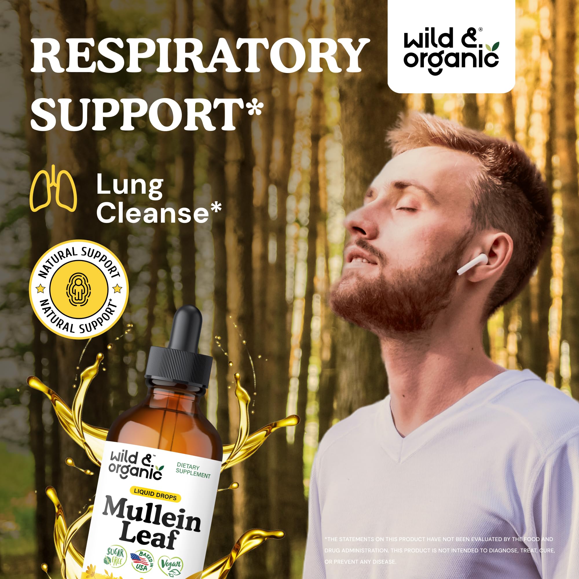 Gotas Wild & Organic Mullein con equinácea para detox suave de pulmones.