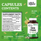 Wild & Organic capsulas de musgo de mar, reverso: lista de ingredientes.