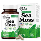 Cápsulas Wild & Organic de musgo mar irlandés en envase para bienestar diario.