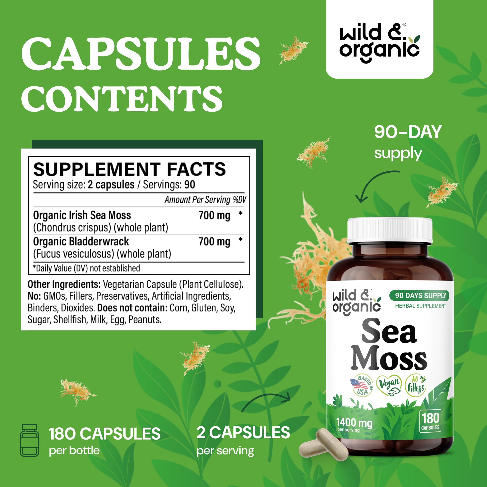 Wild & Organic Cápsulas de musgo marino: cápsulas compactas para toma cómoda.