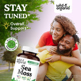 Wild & Organic Cápsulas de musgo marino: etiqueta frontal que destaca ingredientes veganos.