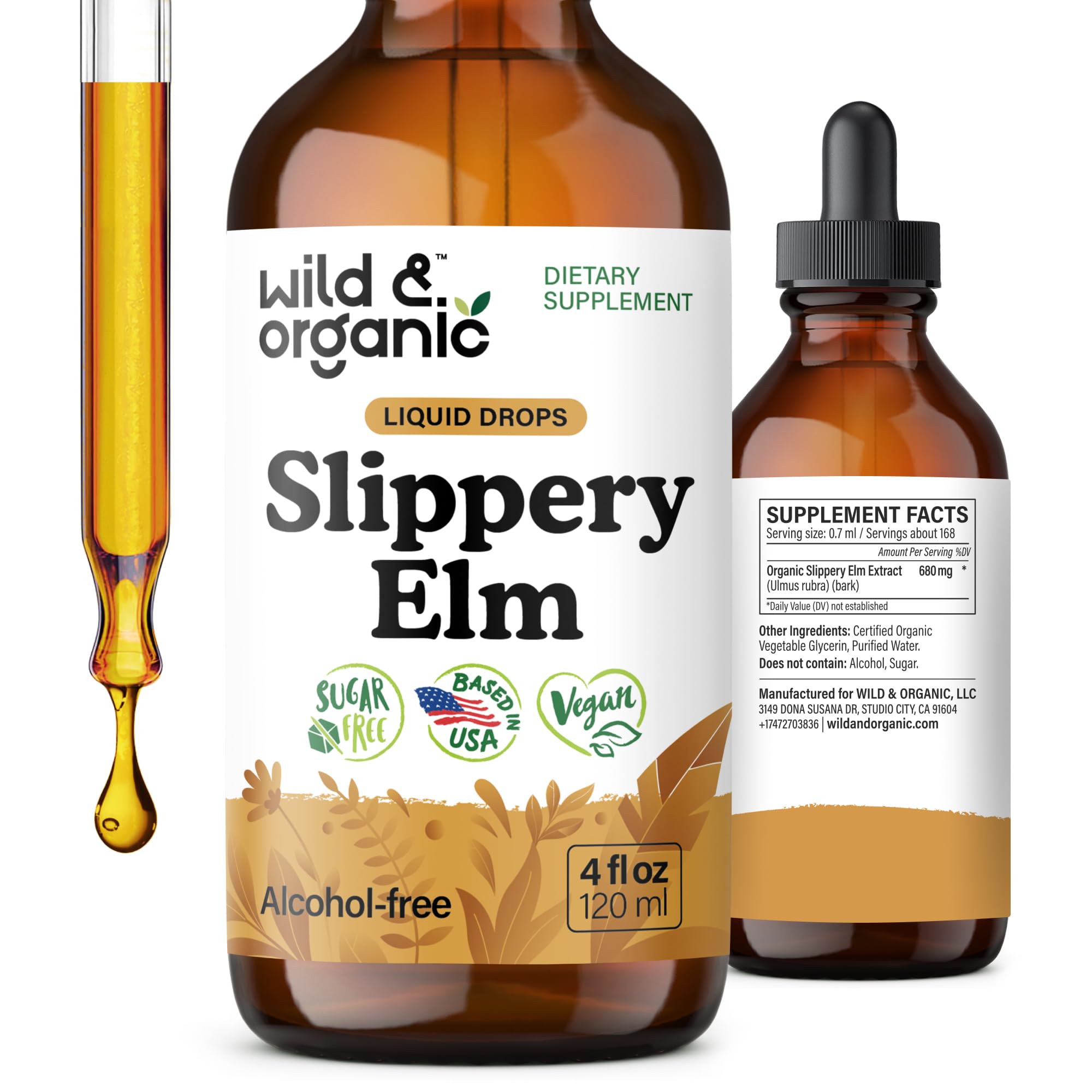 Wild & Organic olmo resbaladizo: gotas en té para apoyar pulmones y digestión