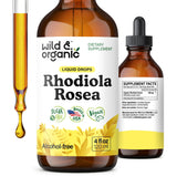 Wild & Organic Rhodiola Rosea Tintura: botella con gotero para uso diario relajante