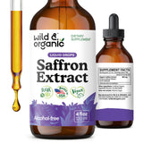 Wild & Organic azafrán, botella frontal, posible apoyo para ánimo y foco diario