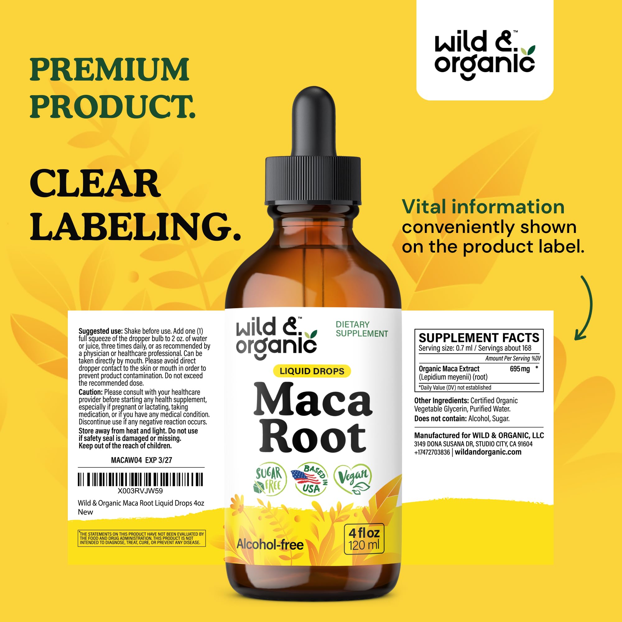 Suministro de 56 días de maca Wild Organic con tres porciones diarias