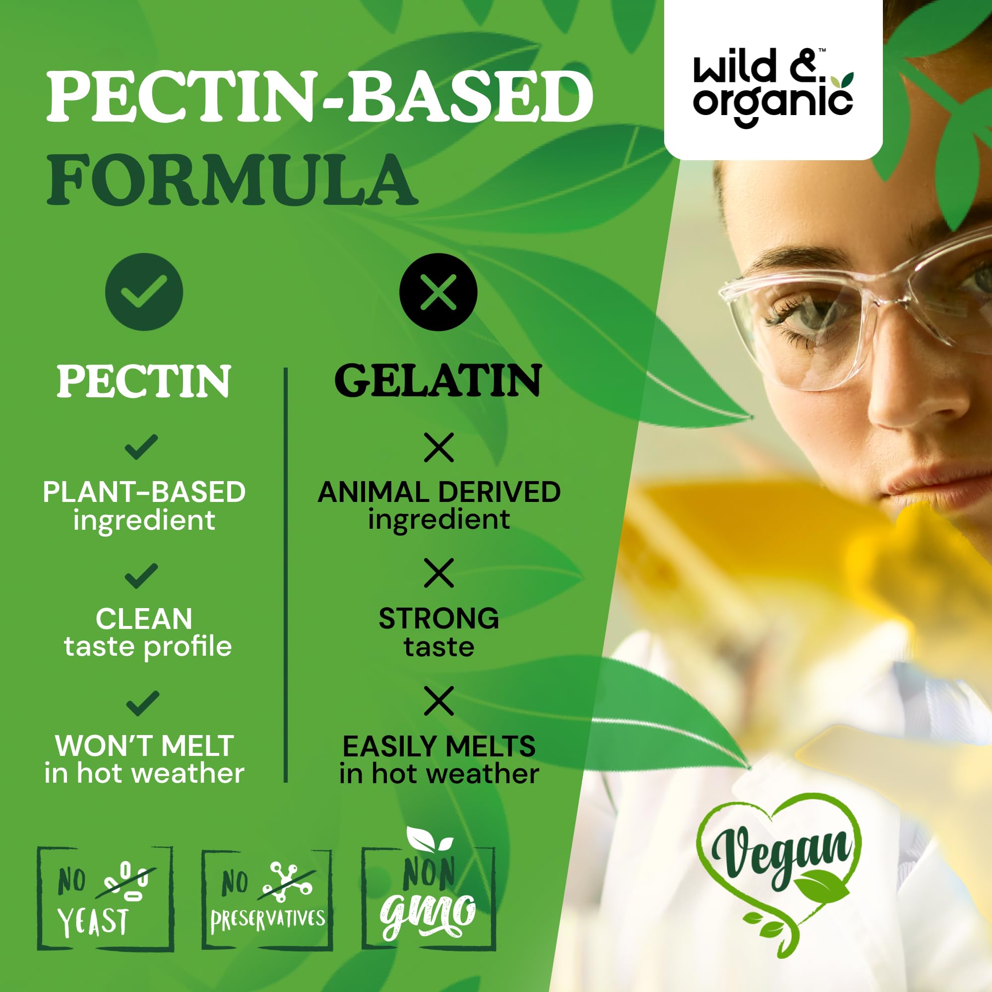 Base de pectina que confiere textura suave en gomitas Wild & Organic.