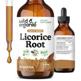 Wild & Organic tinctura de regaliz, botella frente, apoyo digestivo suave.