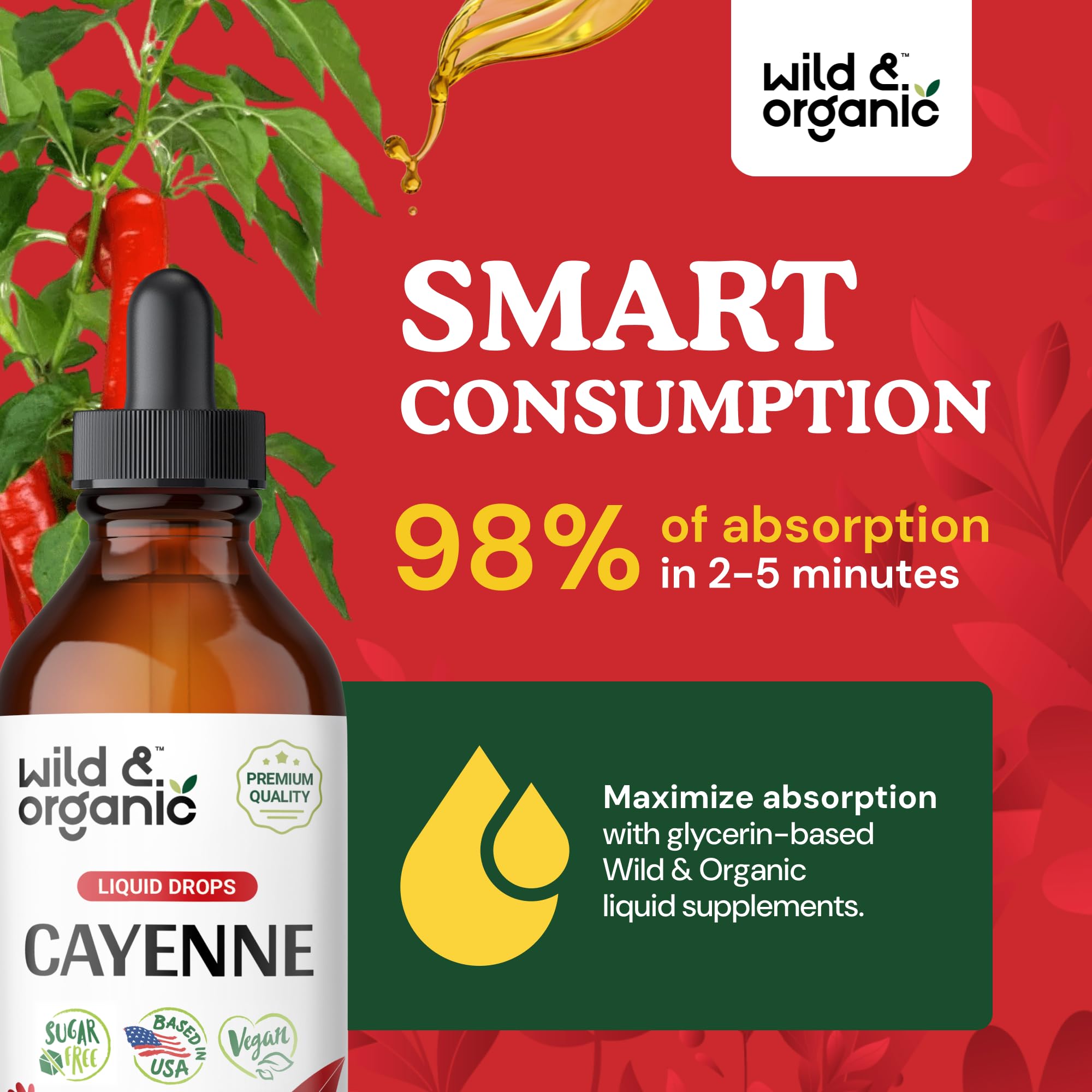 Wild & Organic tintura cayena dosificador de vidrio para dosis precisa