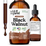 Wild & Organic tintura de nuez negra en frasco para apoyo digestivo natural.