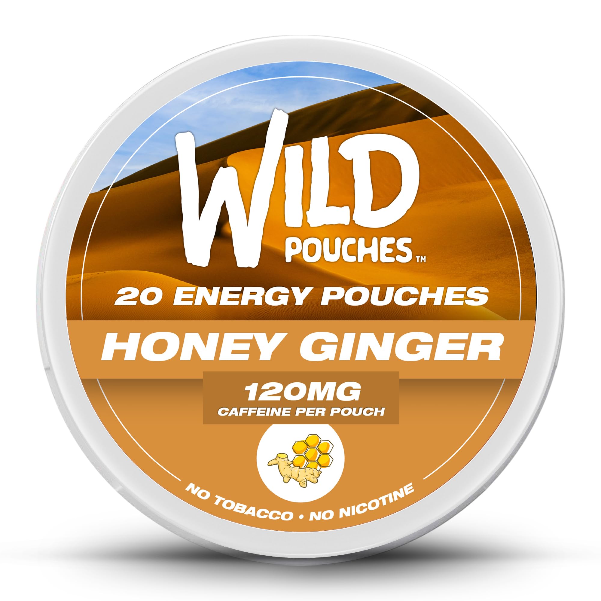 Wild Pouches cafeína 120 mg, sabor miel jengibre, para mayor energía.