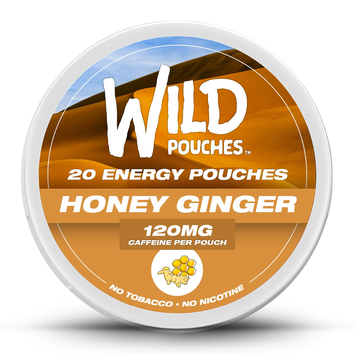 Wild Pouches cafeína 120 mg, sabor miel jengibre, para mayor energía.